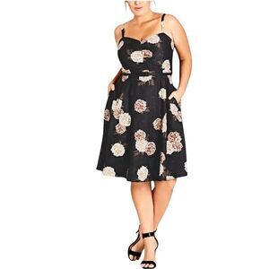 City Chic Black Floral Skater Dress, 14